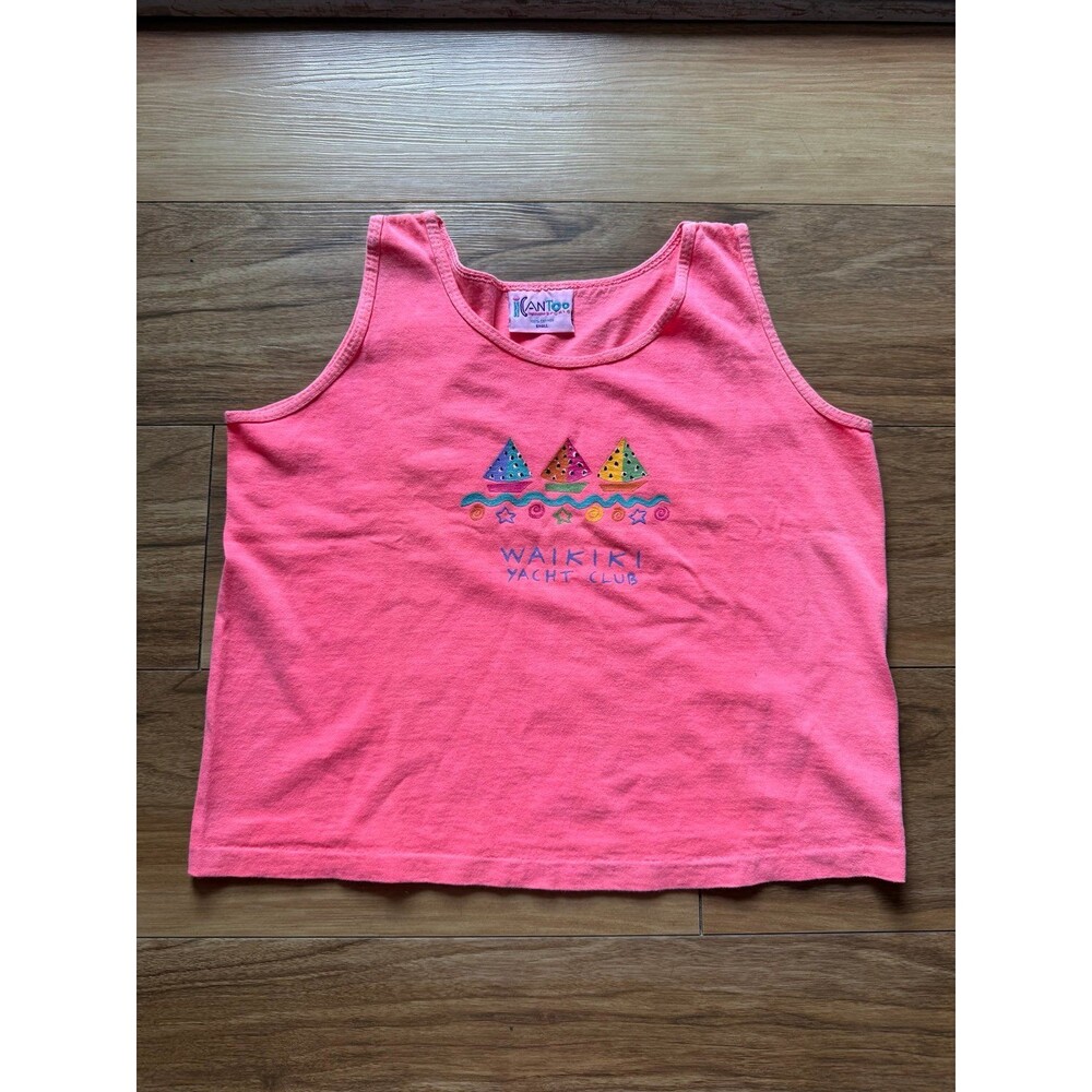 Vintage 90s Kantoo Waikiki Yacht Club Pink Tank Top USA size Small